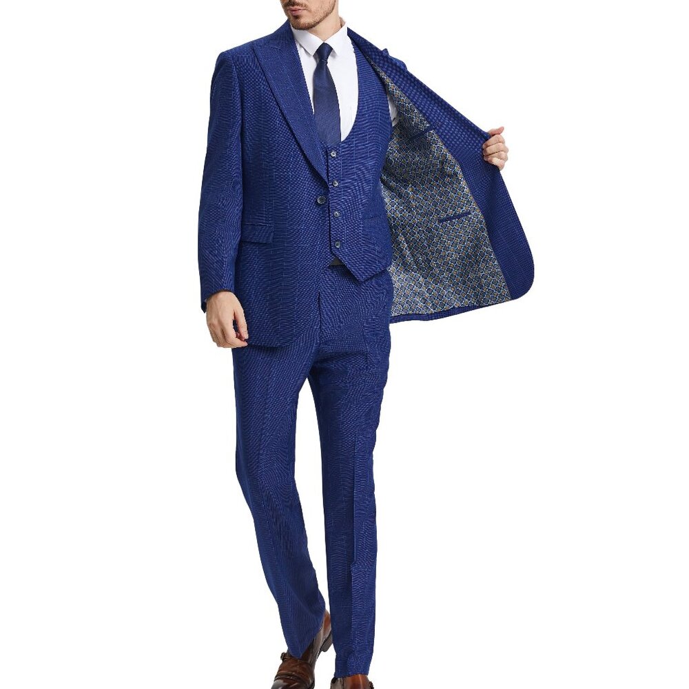 Royal Blue Windowpane 3 Piece Stacy Adams Men's Suit